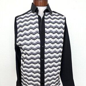 Royal Prestige -  Mens - Chevron Print Shirt - Size Medium - Black & White